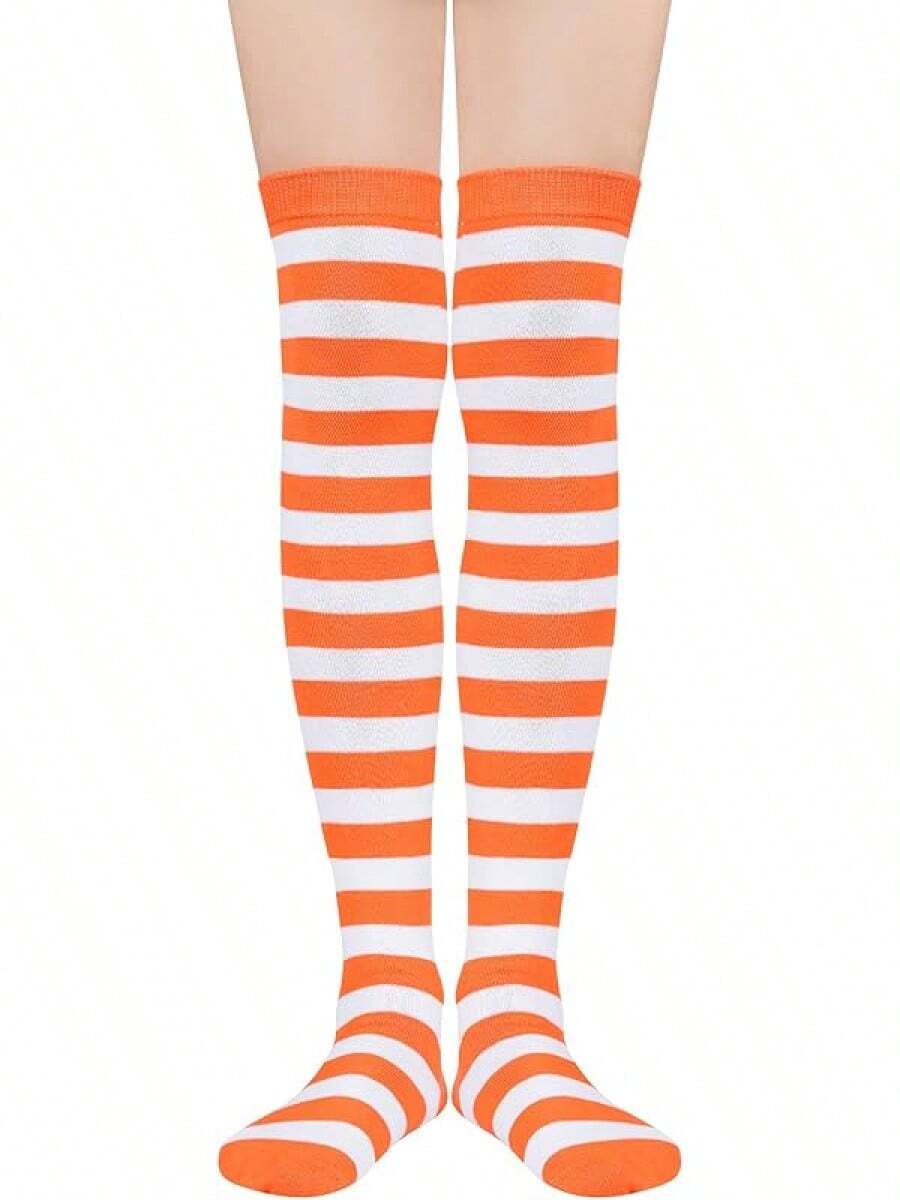 Womens Thigh High Socks Striped High Knee Socks Knee High Socks For Cosplay Long Socks Over The Knee Leg Warmers - Orange White - View 1