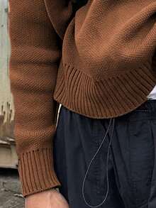 ANDREILEE Men's Slim Fit Streetwear Solid Color Long Sleeve Sweater, Casual Crew Neck Lightweight Pullover Knitted Top, Suitable For Spring, Autumn And Winter - Brown - View 4