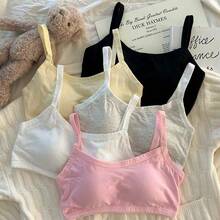 女童纯棉内衣固定杯文胸发育期初中生吊带小背心防凸点高中生女孩中大童短款裹胸运动