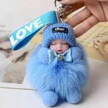 1件装，色彩鲜艳，奢华柔软的毛绒汽车钥匙扣吊坠，可爱毛绒睡娃娃背包吊坠，万圣节配饰，教师节包包挂饰，送给朋友、姐妹的礼物创意