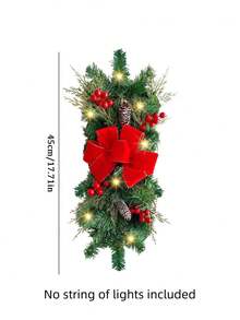 1pc, 17.71inch Christmas Wreath Hanging Decoration Staircase Red Rattan Bow Wreath Pine Cones Decoration Home Decoration Props Festive Atmosphere Venue Layout Props - Multicolor - View 11