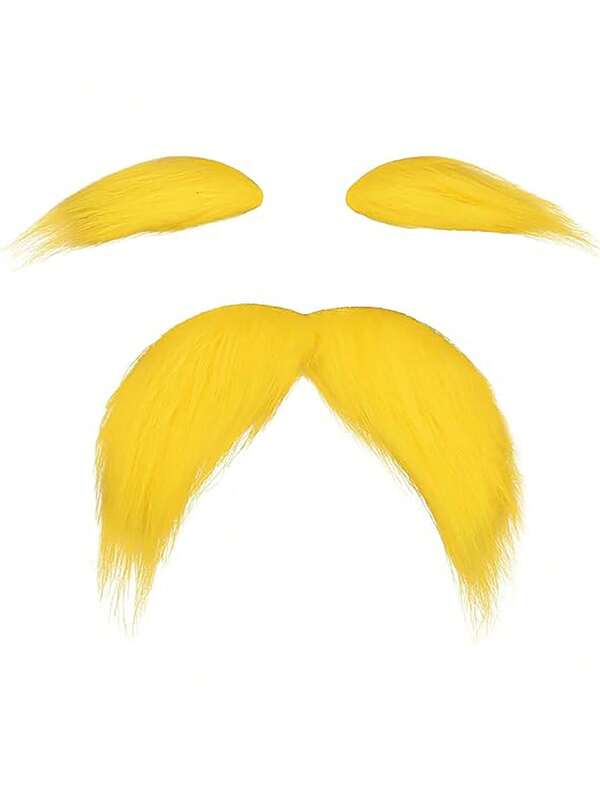 Bigote y cejas postizas amarillas para adultos, accesorios de disfraz de Halloween y fiesta divertida para hombres y mujeres