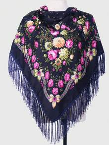 1 pieza Chal multicolor con estampado floral retro tradicional de peonía para mujer, elegante y cálido, adecuado para otoño/invierno, gran regalo para mamá para vestir - Multicolor - Ver 21