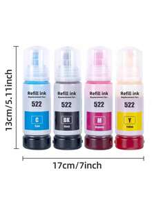 522 Nạp mực tương thích cho EPSON 522 (Mực không thăng hoa), Thích hợp cho máy in Ecotank ET-2803 ET-2800 ET-2720 ET-4800 ET-4810 ET-2400 ET-2840 ET-4700 Máy in, BK/C/M/Y (4 Chai), 70ml mỗi chai - màu đen - Xem 3