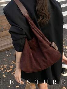 1pc Suede Underarm Bag For Women, Large Capacity One Shoulder Messenger Bag (With Small Pouch), Suitable For Girls, Ladies, College Students, Young Professionals, Great For Work, Business, Commute, School