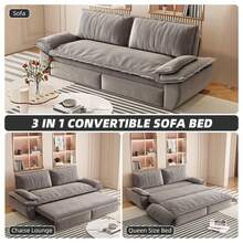 73.2" Queen Pull Out Sofa Bed,3-In-1 Convertible Sleeper Sofa, Multi-Functional Velvet Loveseat Bed - Grey - View 9