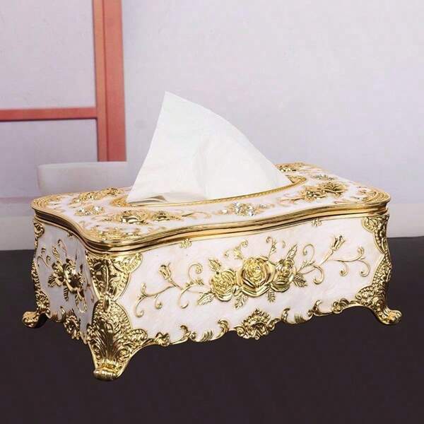 European Luxury Tissue Box Napkins Holder Napkins Holder Rose Patterned Paper Holder Fancy Tissue Box Holder Table Accessories Household Car Bag Holder