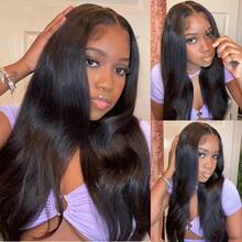 8-34 英寸黑色 200 密度无胶假发直发混合发漂白结升级蕾丝前假发预剪直发含婴儿发 13*4 无胶蕾丝闭合假发适用于女士隐形融化皮肤 - 自然色&黑色系 - 查看 5