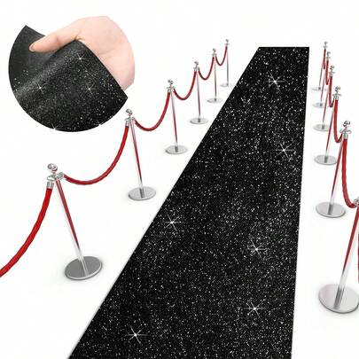1pc 8m Black Shiny Sequin Carpet, Suitable For Wedding, Wedding Decoration, Festival Birthday Party Ceremony Decoration, Event Stage Background Decoration, Store Opening Entrance Decoration, Festival Party Decoration, Room Decoration, Home Decoration, Outdoor Party Decoration, Background Decoration, Wedding Party Supplies, Etc. The Long Carpet Can Be Cut To Size.