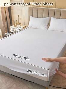South Life 1pc Waterproof Fitted Sheet, Soft Terry Cloth Waterproof Mattress Protector, Breathable & Noiseless Knitted Fitted Sheet For Bed Mattress Cover With Deep Pocket For Home Hotel Bedroom, School Bedding Dorm Essentials, Fits Twin/Full/King/Queen Size Bed, For All Season, Without Pillowcase, Fathers Day Gift, Birthday Decorations, Grad Party Decor, Fathers Day Decor, Graduation Gift, Birthday Gift - trắng - Xem 11