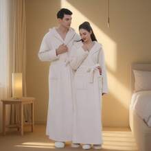 Albornoces de pareja de franela de lujo, pijamas de felpa de manga larga y gruesos, ropa de estar por casa suave y esponjosa, regalo de Navidad y Año Nuevo