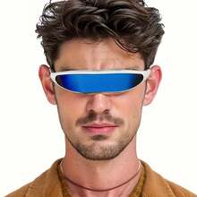 Futuristic Street Style Glasses - Unisex PC Frame And Lens Full Set, White Modern Fashion Glasses, Suitable For Parties, Events, Casual Wear And Holidays, Simple Design  Style, Fashionable Personality Glasses, Avant-Garde Look - 白色框架藍色塗層 - 查看 3