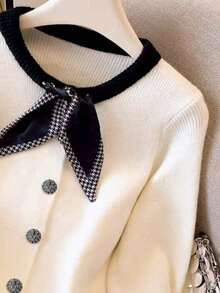 Women's Elegant Ribbon Decor Cardigan, Sweet & Versatile, Slimming, Soft, Suitable For Autumn