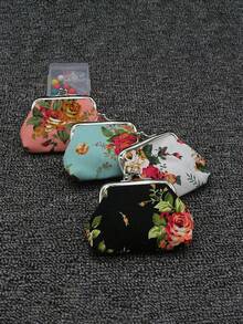 1/4-częściowy mały portfel w stylu vintage z różą z zamknięciem na kłódkę, poliestrowy, kwiatowy, płócienny, mała kosmetyczka, odpowiednia do codziennego użytku, na wieczór panieński i jako prezent na przyjęcie dla kobiet, portfel na pieniądze, mini portfel, portfel na monety Y2K