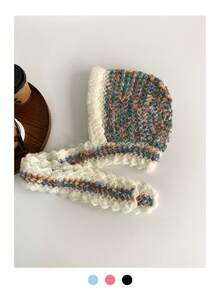 Vintage Grandma Plaid Hand-Crocheted Thick Yarn Balaclava Hat With Colorful Lace Ties, Earflap Beanie Scarf Combo, Warm Neck Gaiter Scarf Two-In-One Hat For Winter - Multicolor - View 7