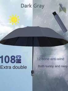 Extra Large 12 Ribs Black Windproof Waterproof Folding Umbrella For Business Men's & Women's Travel, Reinforcement Umbrella For Both Rainy And Sunny Day For Windproof Travel Umbrella, Aluminum Shaft, Auto-Black, Lightweight, Strong UV Protection, Foldable, Compact, Portable, Auto Open, Rainproof, Sunshade Umbrella For Women Umbrella Rainproof Windproof