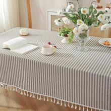 Tablecloth Striped Fringe Table Cloth Rectangular Tablecloths Cotton Blend Table Cover For Dining Coffee Buffet Kitchen Picnic Parties Tables (47 X 63 Inch, Coffee Brown) - Brown63x47Rectangular - View 5