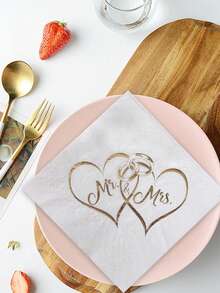 16 قطعة مناديل ورقية بشكل قلب على شكل السيد والسيدة، مقاس 16.5 سم/6.5 بوصة طبقتين للاستخدام مرة واحدة، ديكورات حفلة عائلية سعيدة، هدايا عيد الحبيب، ديكورات طاولة الزفاف، ضروري للمناسبات والحفلات الكريسماسية