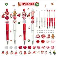 8 قطعة مجموعة صنع المجوهرات من سلسلة حلوى عيد الميلاد، تشمل أقلام مخرزة وخرز خشبي، مناسبة لصنع أقلام مخرزة DIY، لوازم المكتب والمدرسة