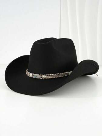 1pc Unisex Retro Western Cowboy Hat With Bull Trim For Everyday Casual Wear, Western Cowboy Parties.
