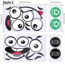 4pcs Cartoon Face Stickers | Self-Adhesive, Plastic Surface Compatible, One-Time Use | Suitable For Trash Can, Wall, Toilet, Refrigerator | Bright Face, Interesting Theme Decoration, Cartoon Joyful Face Toilet Lid Decoration - Multicolor - View 14