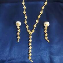 2 件套奢华水钻镶嵌项链和耳环套装，优雅设计，适合女性婚礼、派对和节日