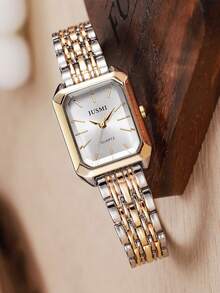 1 件简约青少年罗马数字刻度表盘奢华钢带石英表，适合休闲穿着、生日、节日礼物 - 金色 - 查看 5