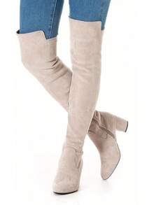 Women Over Knee Boots Thigh High Suede Black Block Low 2 Inch Heel Chunky Above Knee Winter Pointed Toe, Fashionable Cold-Weather Boots - 奶油\2 1/2 英吋鞋跟 - 查看 5