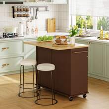 Vongrasig 39" Kitchen Island On Wheels With Storage Cabinet Kitchen Cart Cabinet With Shelves, Cart Handle For Towel Rack Or Free Mobility, Portable Islands, - Brown - View 2