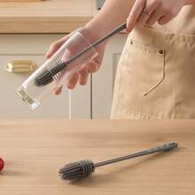 5 piezas Cepillo de botellas de silicona de mango largo - Material de goma, cerdas suaves, limpieza profunda, apto para botellas de agua, tazas de café, biberones - Herramienta de limpieza duradera y sin rayones para la cocina, el baño, la sala de estar, el dormitorio y el exterior