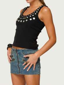 Women's Y2K Sequin Beaded Tank Top U Neck Sleeveless Backless Sparkly Crop Tops Summer Going Out Clubwear - màu đen - Xem 3