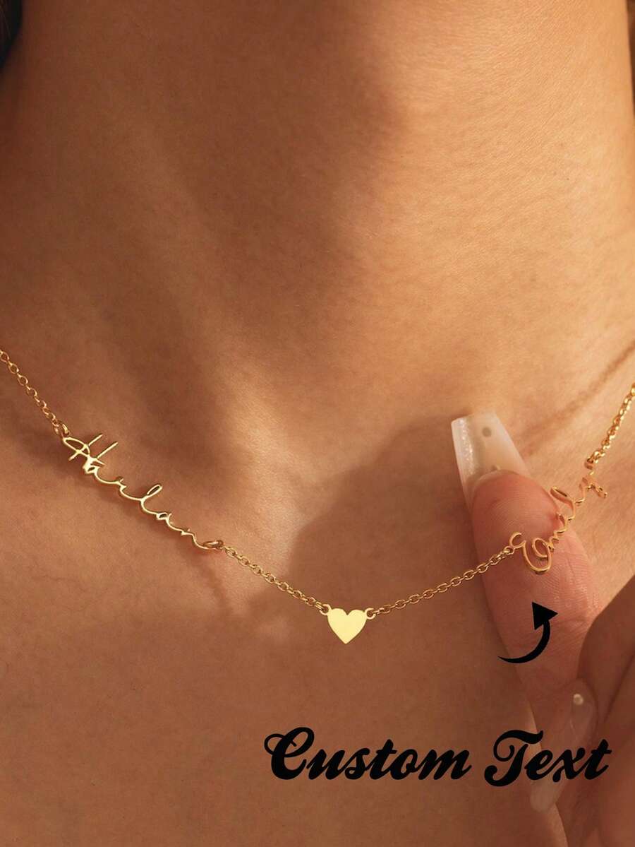 2 Names Necklace With Heart, Personalized Couple Names Necklace, Name Necklace Gift For Mom, Two Name Necklace, Gift For Wife, Mom Of Two