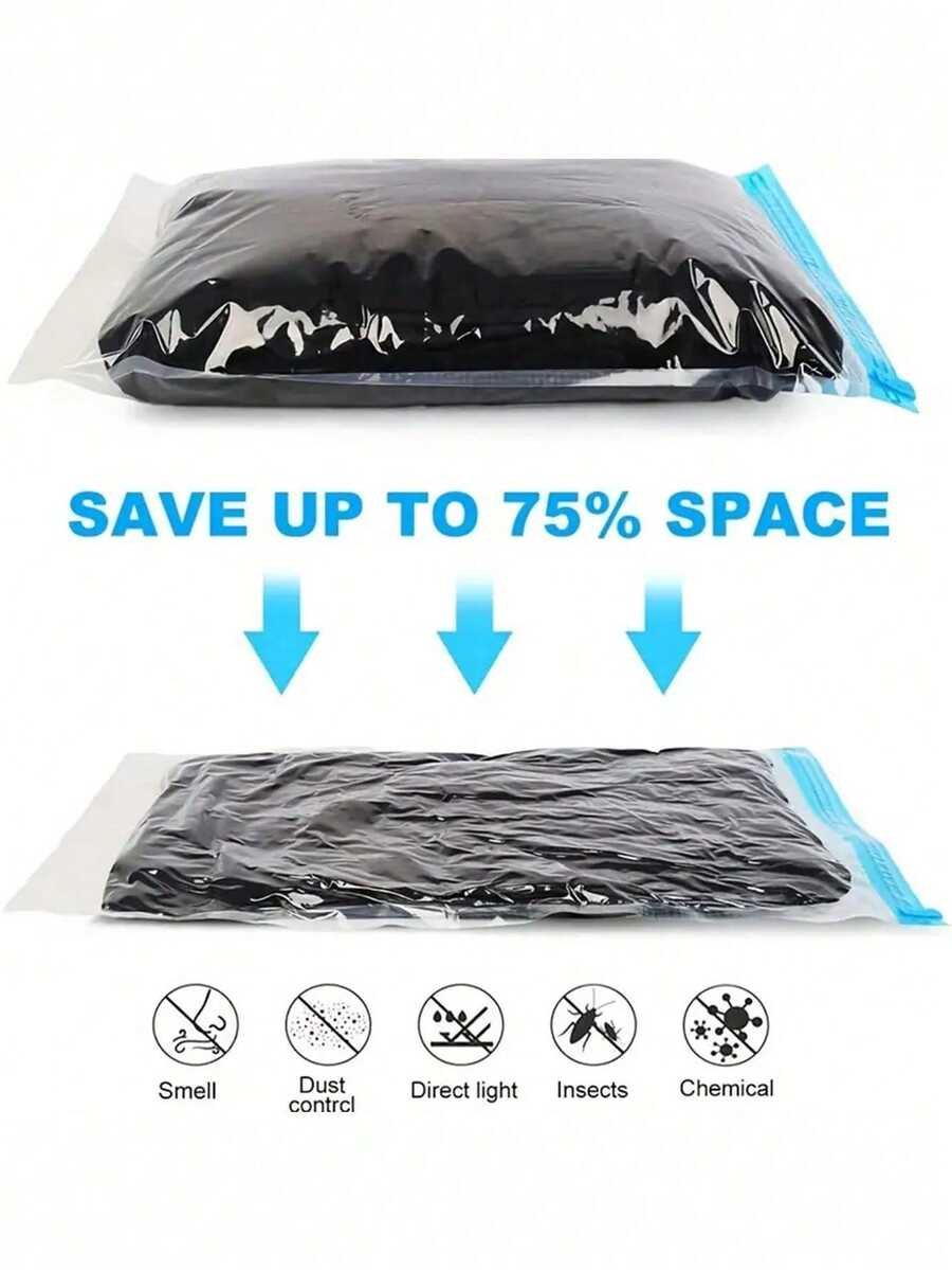 10pcs Travel Compression Bags - Space Saving Compression, Suction Cup Design - Blue Travel Essential Backpack Luggage Organizer Bags, Compression Bags, Travel Clothes Compression Bags, Vacuum Compressed Clothes, Convenient & Compact - Blue - View 1