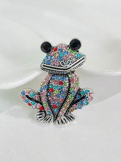 1pc Creative Colorful Rhinestone Frog Brooch Accessory, Suitable For Summer, Queuing, Gatherings, Vacation, Gift For Friends Halloween Accessories Teachers Day