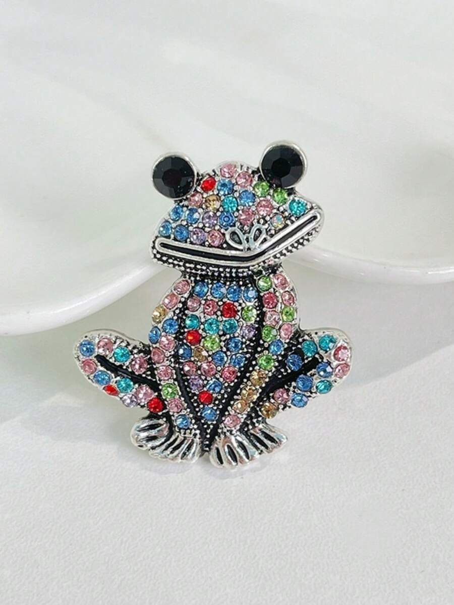 1pc Creative Colorful Rhinestone Frog Brooch Accessory, Suitable For Summer, Queuing, Gatherings, Vacation, Gift For Friends Halloween Accessories Teachers Day - Bronze - View 1