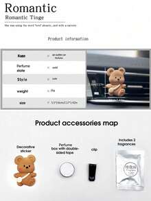 1 pieza Difusor de fragancia en forma de oso para rejilla de ventilación de coche (incluye 2 hojas de fragancia sólida con aroma a osmanto) - Unitalla - Ver 8