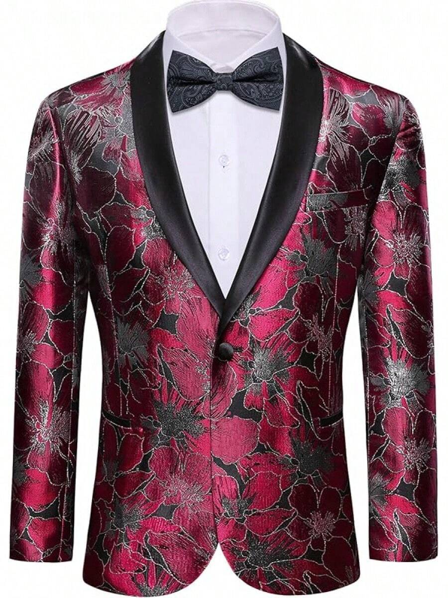 Barry.Wang Blazer For Men Paisley Sport Coat Lightweight Suit Jacket Regular Tuxedo Flower Mardi Gras Carnival Gift