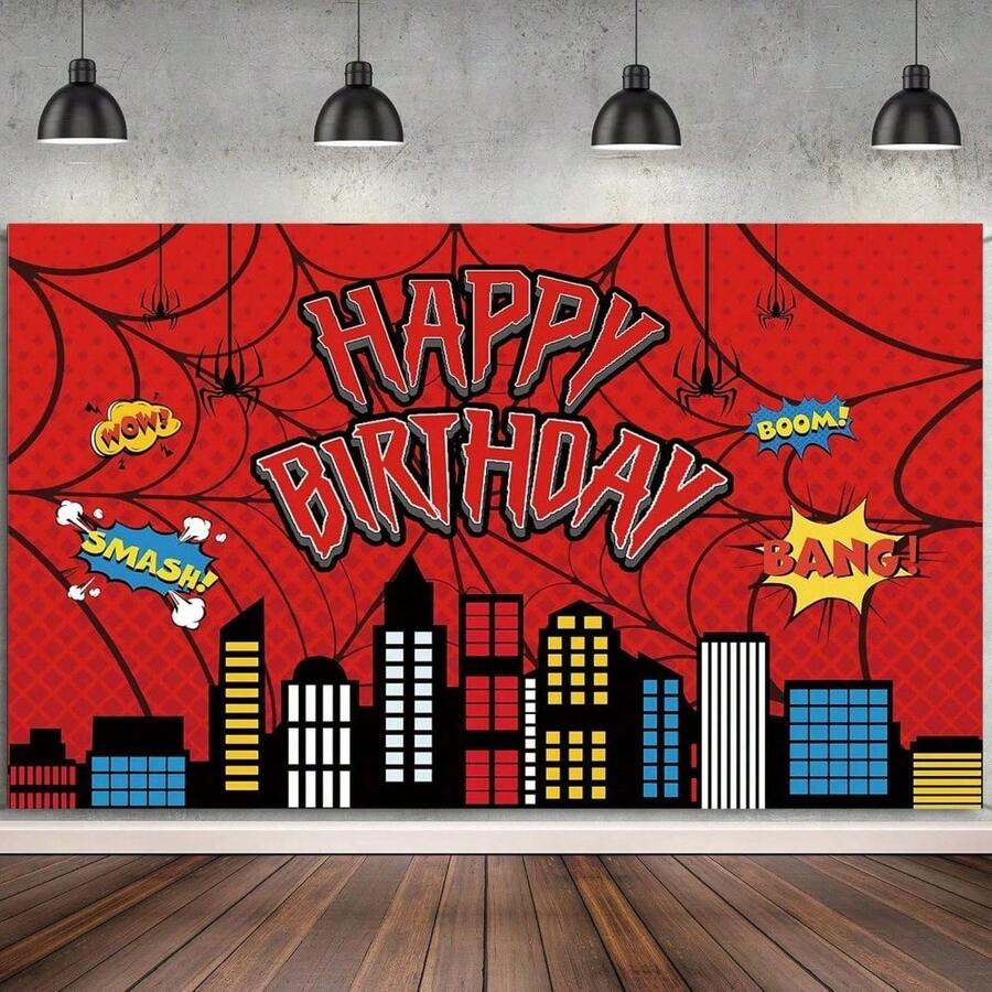 لافتة خلفية عيد ميلاد بشكل شبكة عنكبوت حمراء، مناسبة لحفلات عيد الميلاد، لافتة طاولة الكعكة، خلفية صور، حفلات بموضوع البطل الخارق، إكسسوارات الديكور، متوفرة بأحجام متعددة - متعدد الألوان - مشاهدة 1