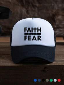 1 件男女通用字母和手势印花户外休闲可调节尺寸透气棒球网帽，卡车司机帽，适合日常佩戴