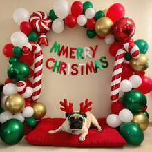 Christmas Balloon Wreath Arch Set, Including Christmas Green, 98pcs Red And White Candy Balloons And Cane Balloons, Suitable For Christmas Party Decoration