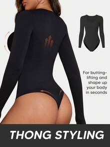 Women's Body Shaper Firm Tummy Control Bodysuit, Suitable For Layering - Black - View 3