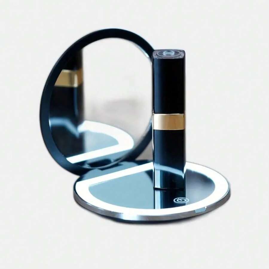 LED Travel Makeup Mirror, Lighted Compact Make Up Mirror With One Side Enlarged, 2X/5X Magnificatio