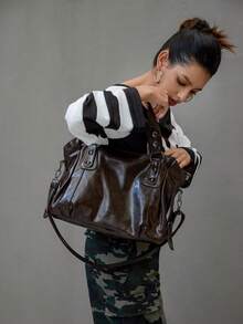 DareSee 复古简约大容量时尚学生手提包，适合工作通勤，波西米亚风格女包，复古女包，音乐节礼物 - 咖啡棕 - 查看 3