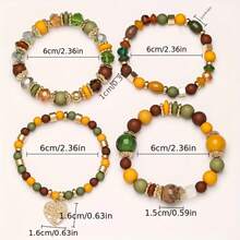 Multi-Layer Boho Heart Charm Acrylic Women Bead Bracelet 4Pcs/Set Synthetic December Birthstone Bohemian Style Colorful Handcrafted Beaded Stackable For Daily, Mardi Gras, Party Wear, Gifts - 黑色 - 查看 3