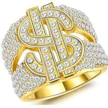 Un juego de 5 anillos de lujo para hombres con incrustaciones de diamantes, un anillo que muestra la presencia de un hombre y es adecuado para que los hombres lo usen - Dorado - Ver 16