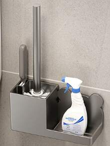 1set Toilet Brush With Holder, Wall-Mounted Long Handle Toilet Cleaning Brush, Flexible Toilet Brush, Reaching All Corners, Bathroom Cleaning Brush, Hotel Cleaning Supplies Bathroom Decor Fall Decor Bathroom Accessaries Bathroom Tools - Grey - View 2