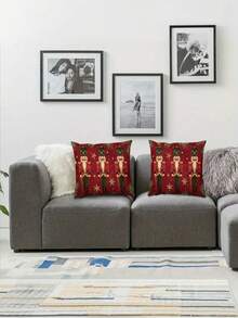1/2/4pcs Nutcracker Decorative Throw Pillow Covers, Modern Style, 100% Polyester, Woven, Zipper Design, Suitable For Various Room Types - Red - View 4