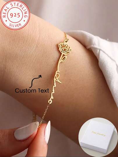 1 pezzo Braccialetto personalizzato con nome in argento 925, accessorio floreale, alla moda e semplice, versatile. Ottima scelta come regalo quotidiano e per occasioni festive come San Valentino, Festa della Mamma, Natale, Ringraziamento, Anniversario di matrimonio