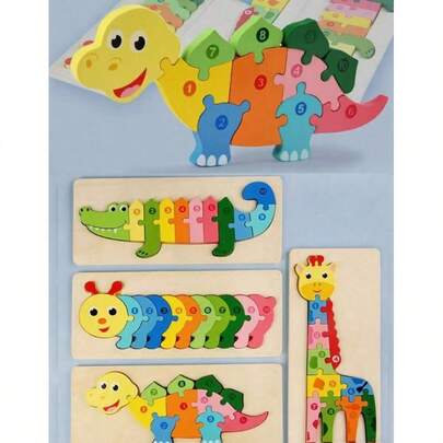 Rompecabezas de madera en forma de animales 3D - Dinosaurio, Oruga, Jirafa, Cocodrilo, Juguetes educativos para la primera infancia, ejercitan las habilidades motoras finas y el pensamiento lógico, juguetes para el desarrollo cognitivo, regalo de Pascua