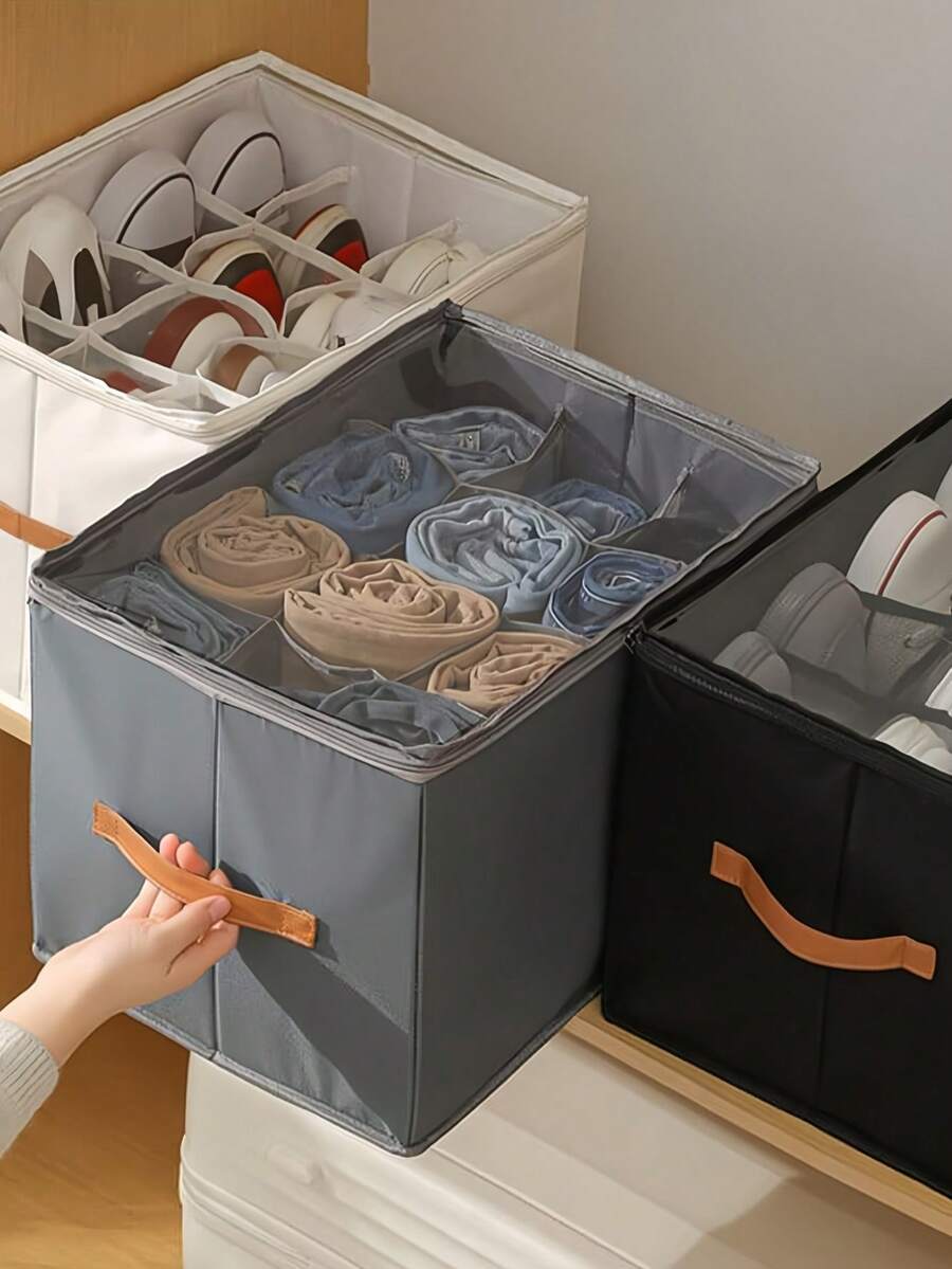 1 pièce Boîte de rangement pour chaussures pliable en tissu pouvant contenir jusqu'à 12 et 16 paires. Avec séparateurs réglables. Organisateur de chaussures pour placard avec couvercle transparent. Boîte de rangement pour chaussures, panier de rangement pour vêtements, boîte de rangement pour vêtements. Convient pour une utilisation domestique, toutes saisons